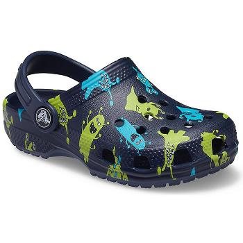 Crocs Classic Monster Print Clog Tmavomodre - Detske Dreváky